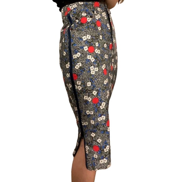 OPENING CEREMONY Skirt Womens 0 Black White Floral Print Pencil Side Zip Midi